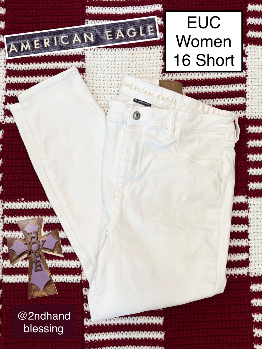 EUC American Eagle Next Level Stretch Super Hi-Rise Jegging White Sz 16 Short